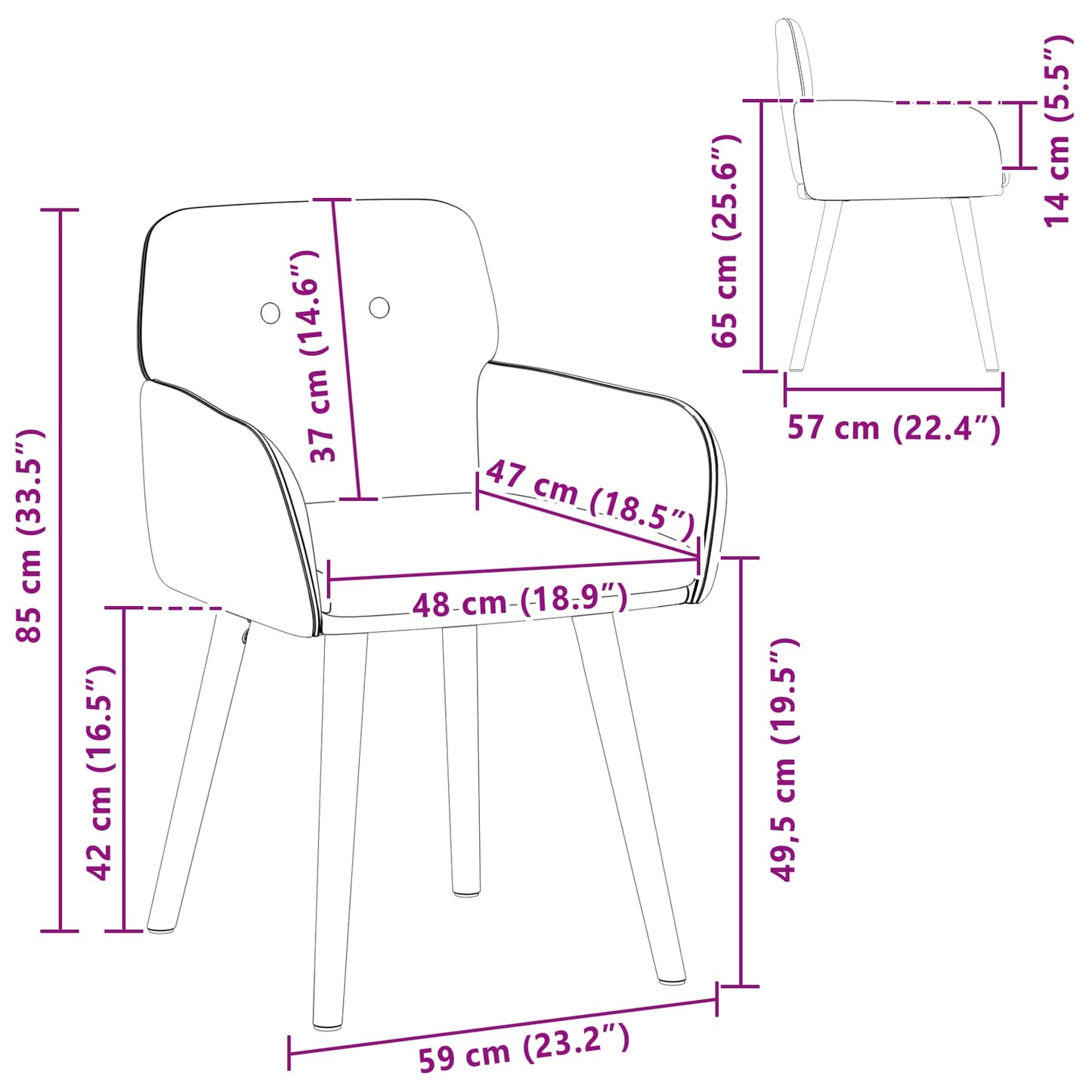 Spisestole 2 pcs Bouclé Cremefarvet 59 x 57 x 85 cm