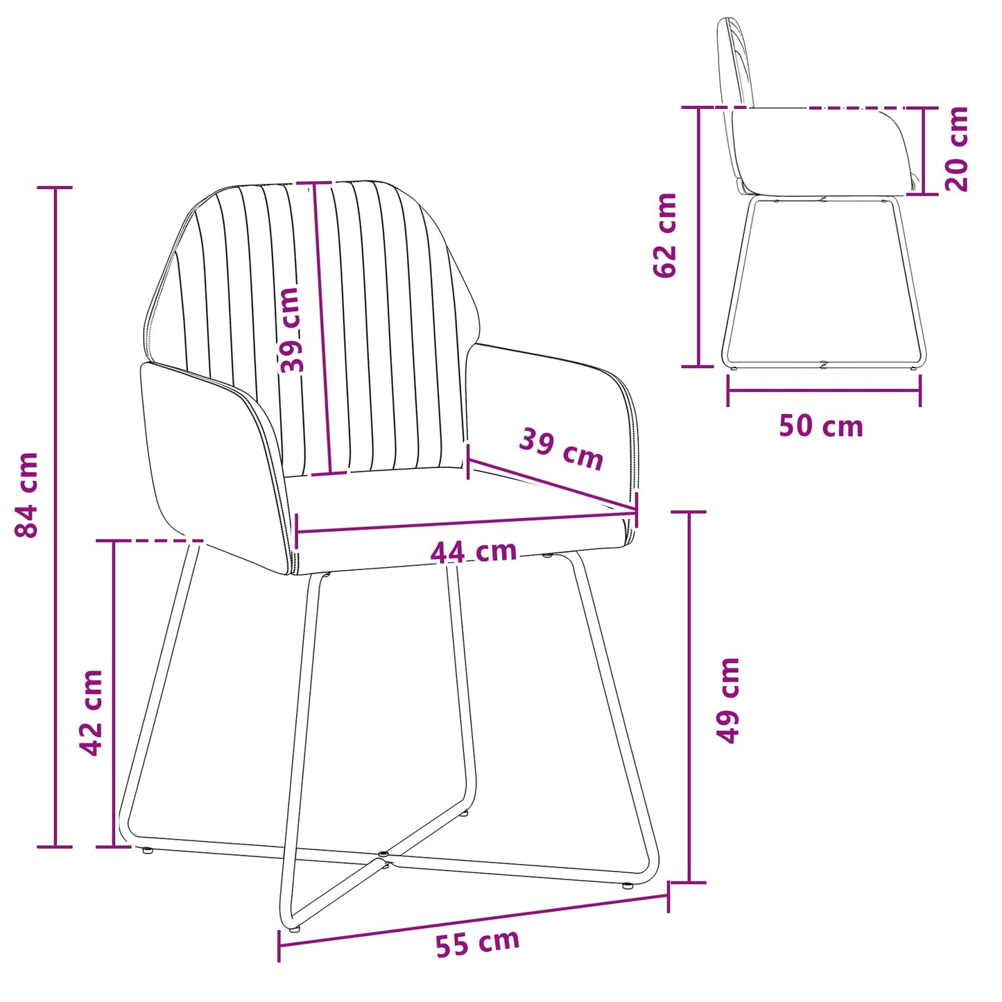 Spisestole 2 pcs Fløjl Lysegrå 55 x 50 x 84 cm