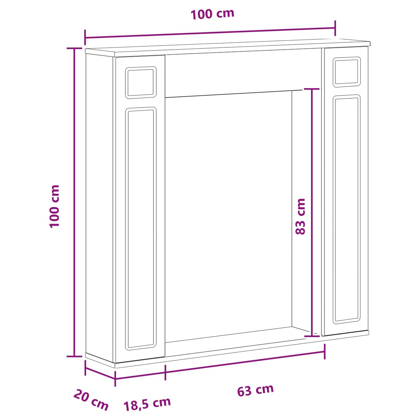 Pejseramme Sort 100 x 20 x 100 cm Konstrueret træ