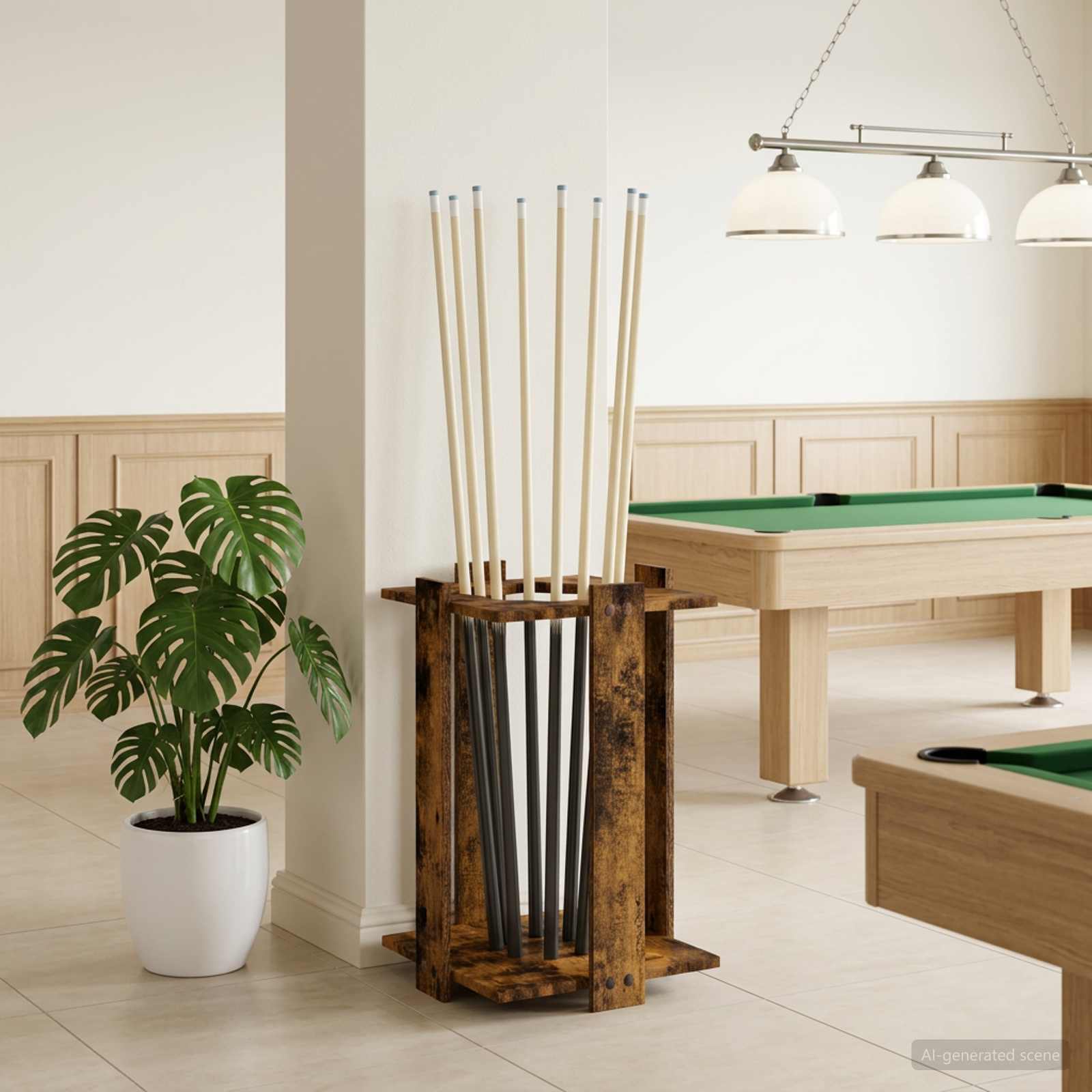 Billardkø holder i konstrueret træ 42 x 43 x 60 cm - røget eg