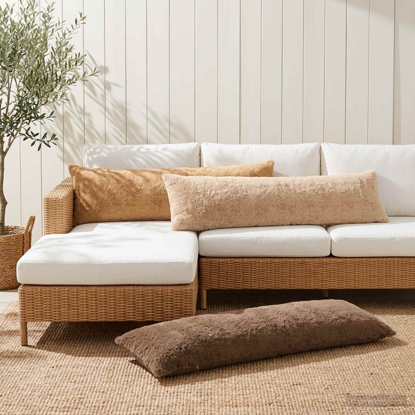 Pudebetræk HEERLEN Cremefarvet 40 x 145 cm Faux Kanin Pels