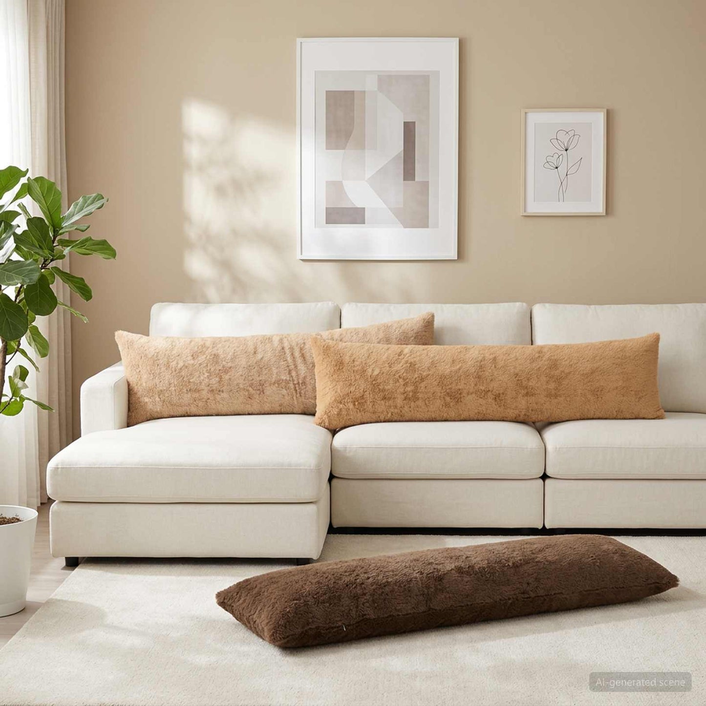 Pudebetræk HEERLEN Cremefarvet 40 x 145 cm Faux Kanin Pels