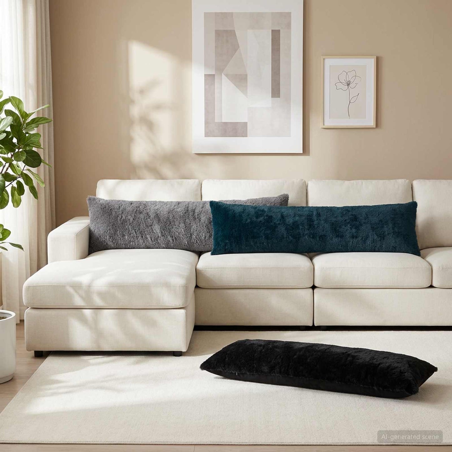 Pudebetræk HEERLEN Sort 40 x 145 cm Faux Kanin Pels