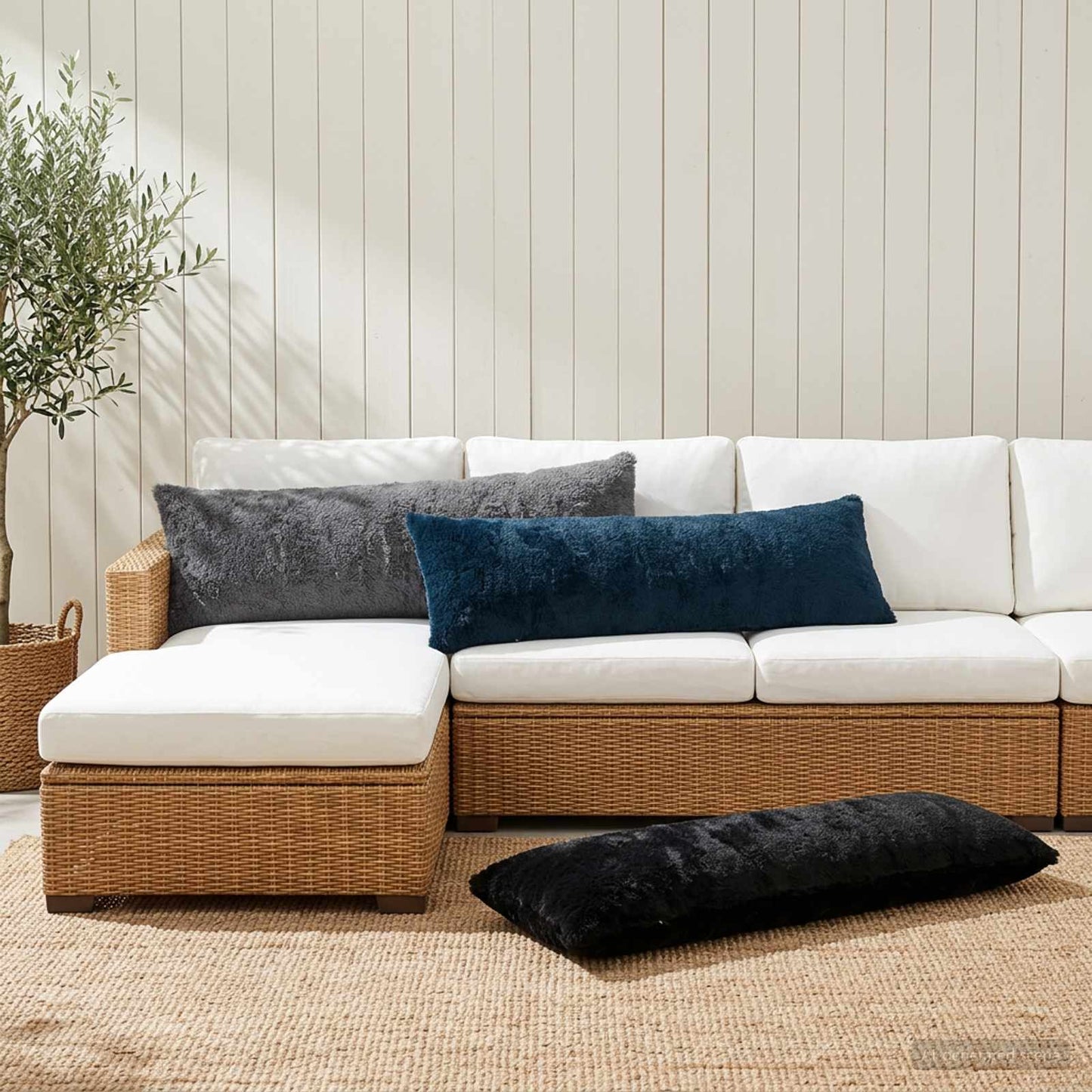 Pudebetræk HEERLEN Sort 40 x 145 cm Faux Kanin Pels