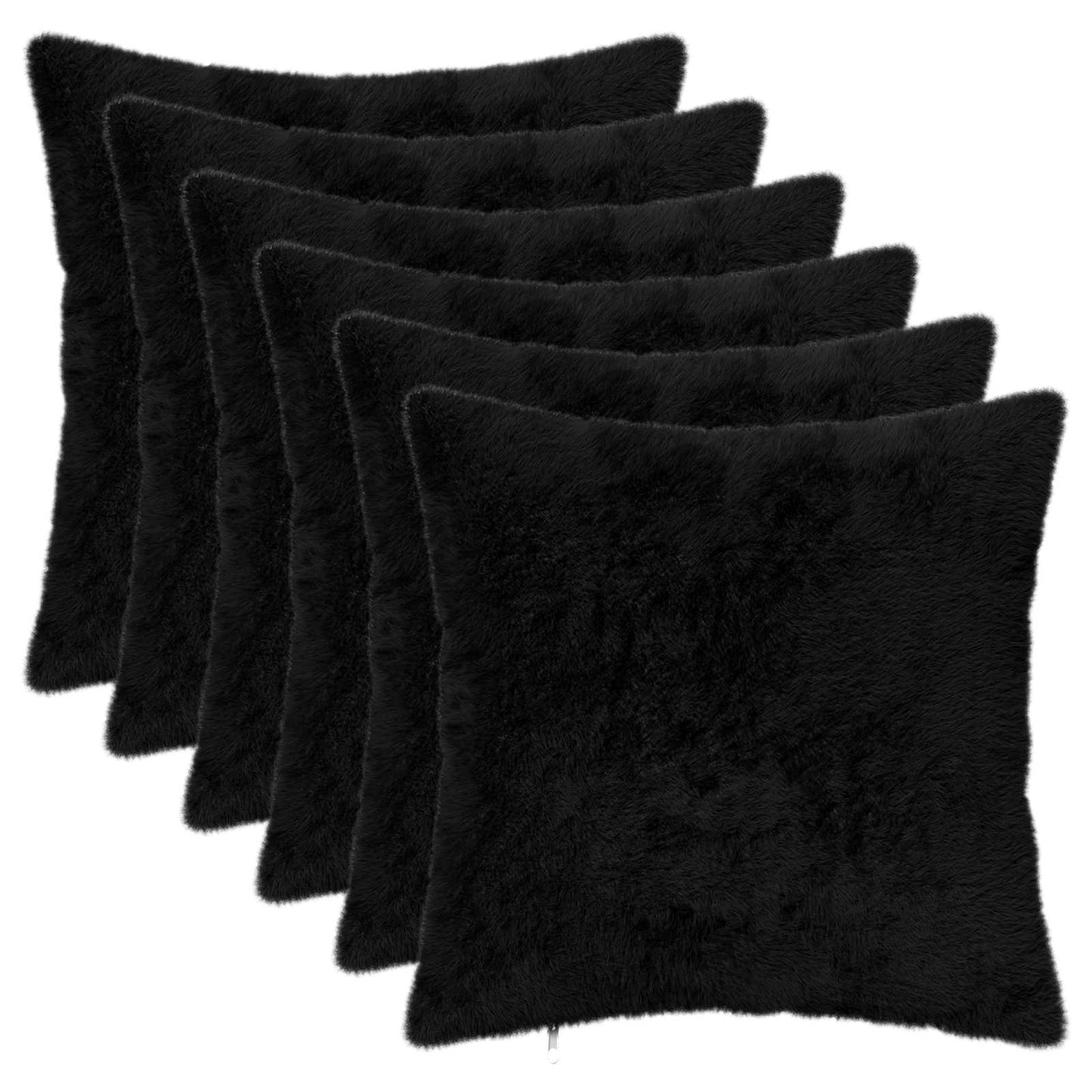 Pudebetræk 6 stk. HEERLEN Sort 45 x 45 cm Faux Kanin Pels