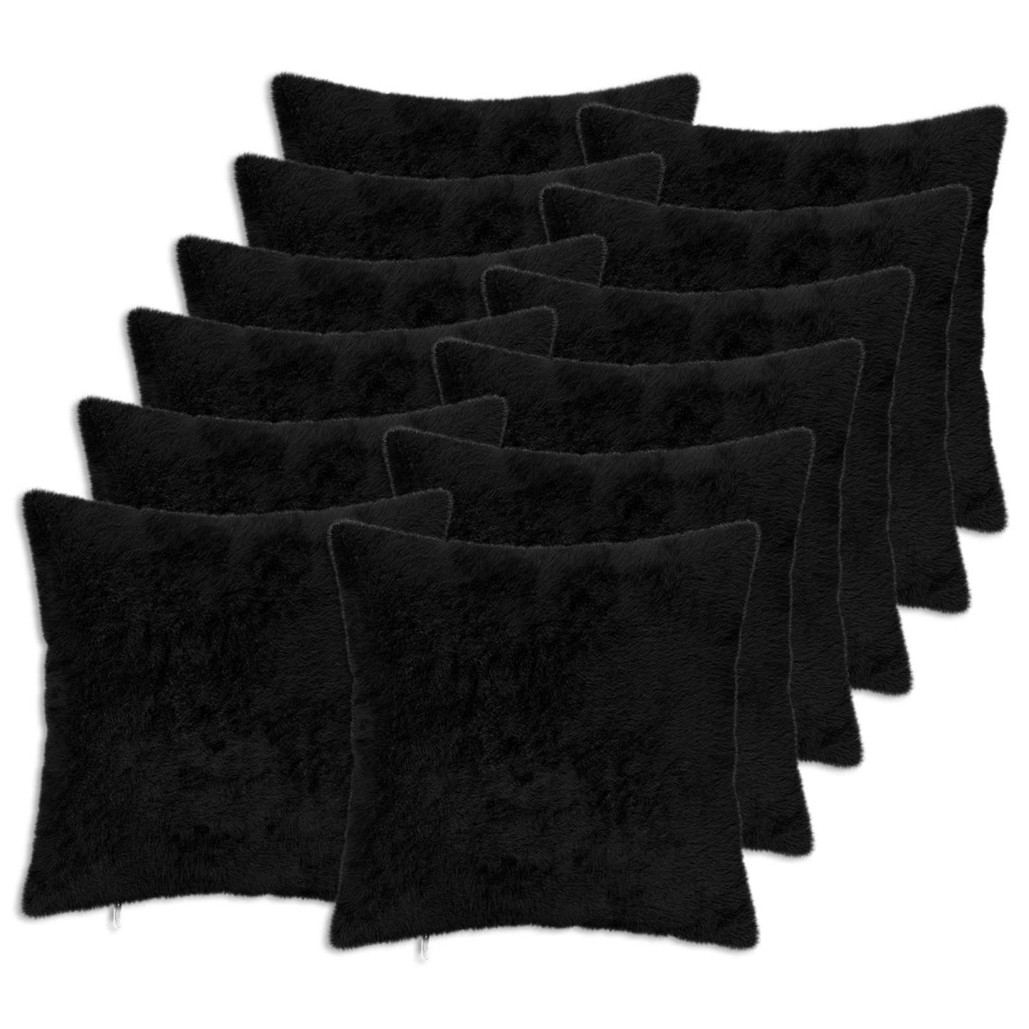 Pudebetræk 12 stk. HEERLEN Sort 45 x 45 cm Faux Kanin Pels