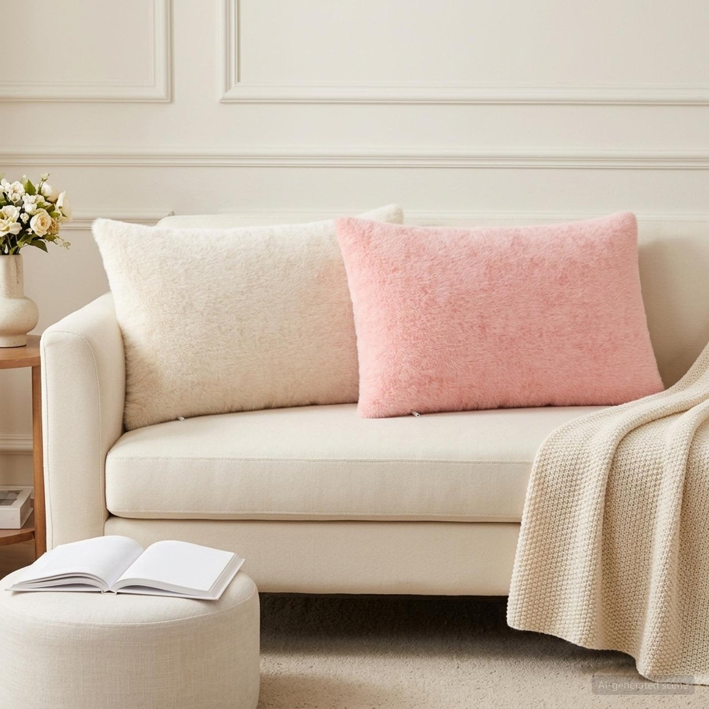 Pudebetræk 2 stk. HEERLEN Hvid 50 x 75 cm Faux Kanin Pels