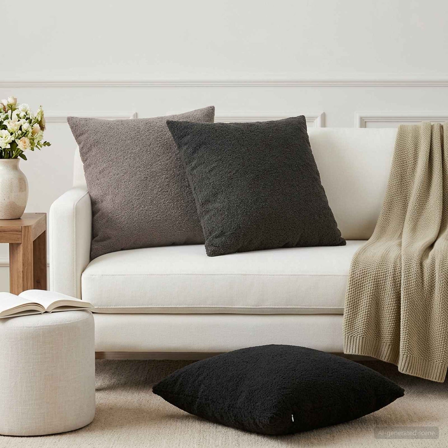 Pudebetræk 6 pcs HEERLEN Mørkegrå 65 x 65 cm Bouclé