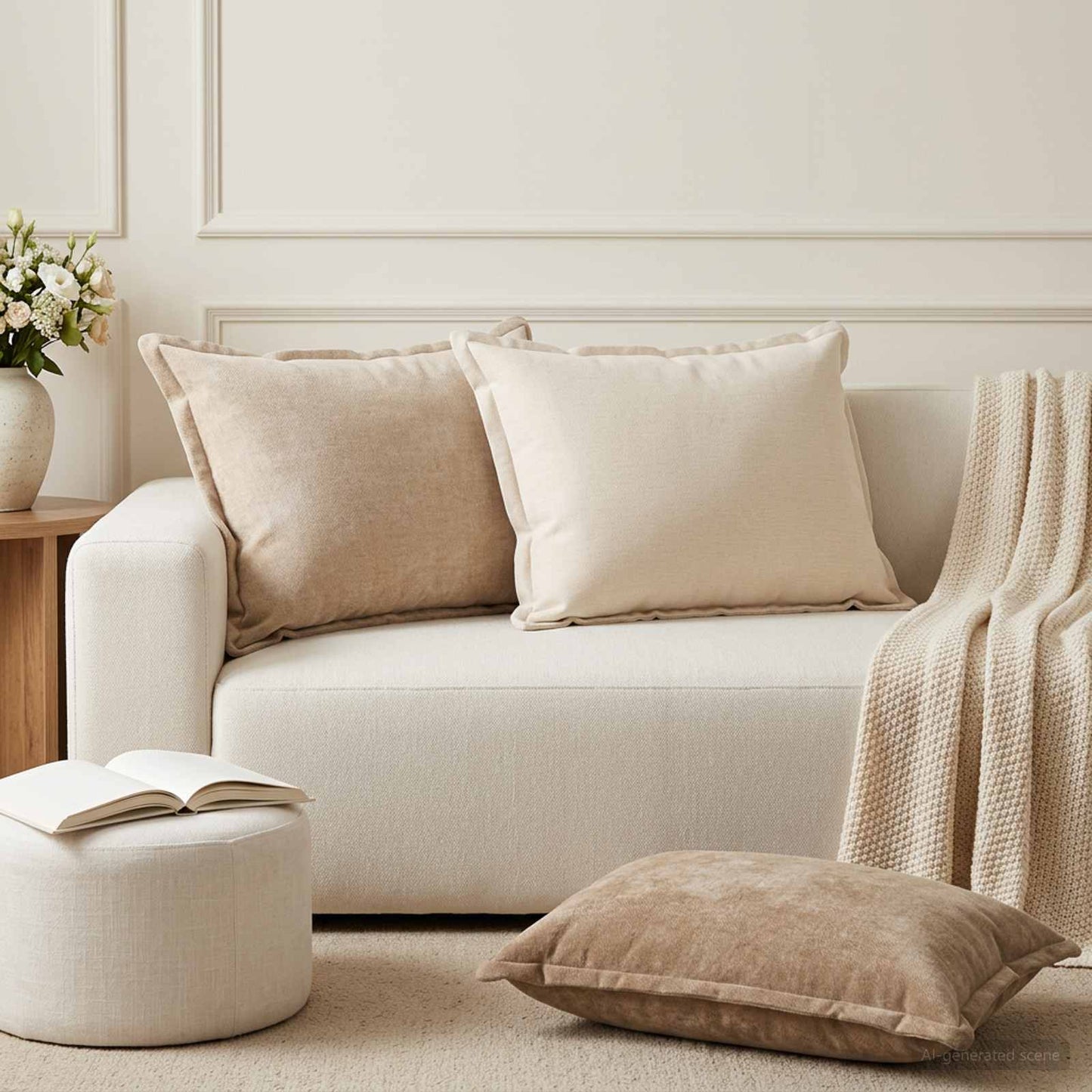 Pudebetræk 2 stk. HOUTEN Cremefarvet 50 x 75 cm Chenille Stof