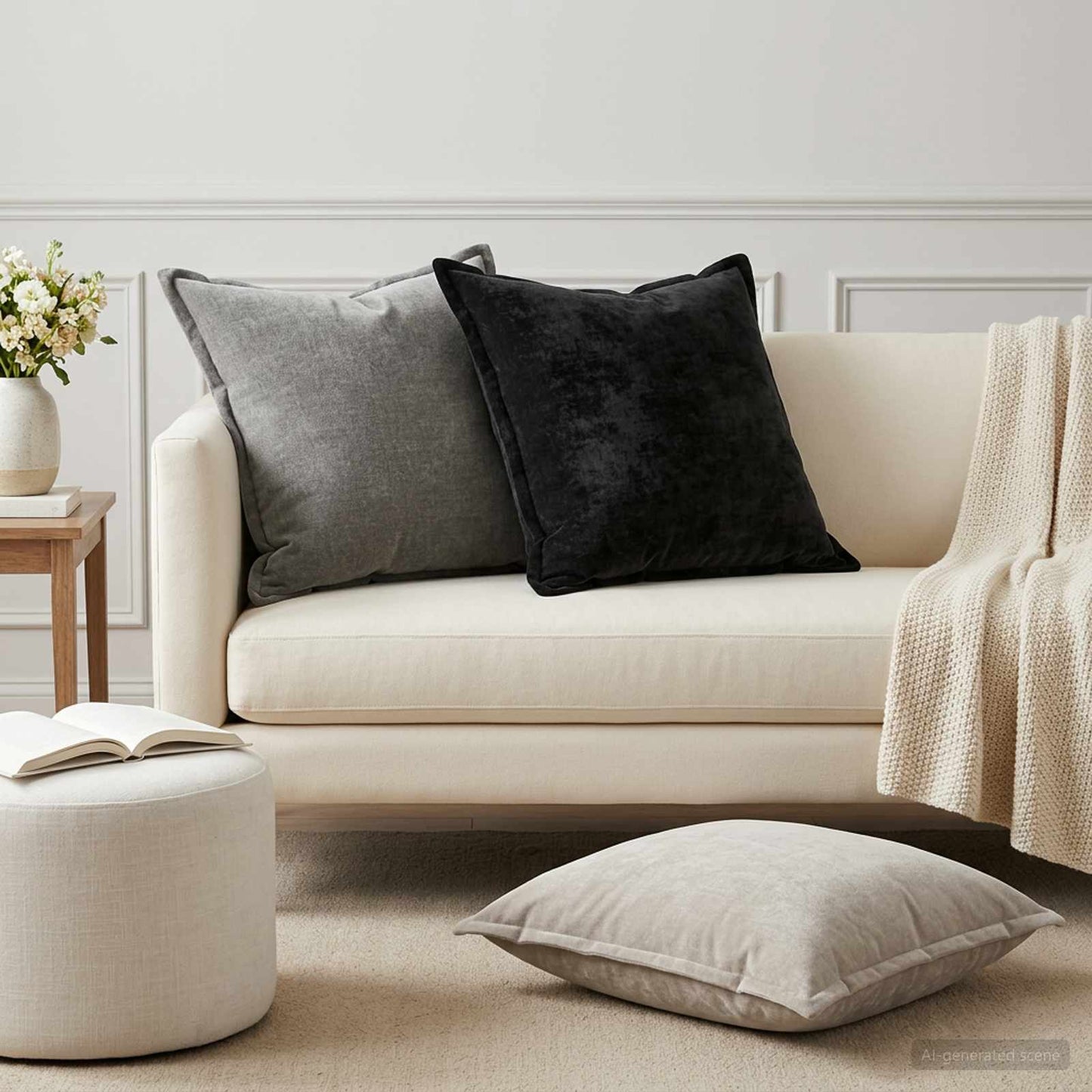 Pudebetræk 6 stk. HOUTEN Mørkegrå 55 x 55 cm Chenille Stof