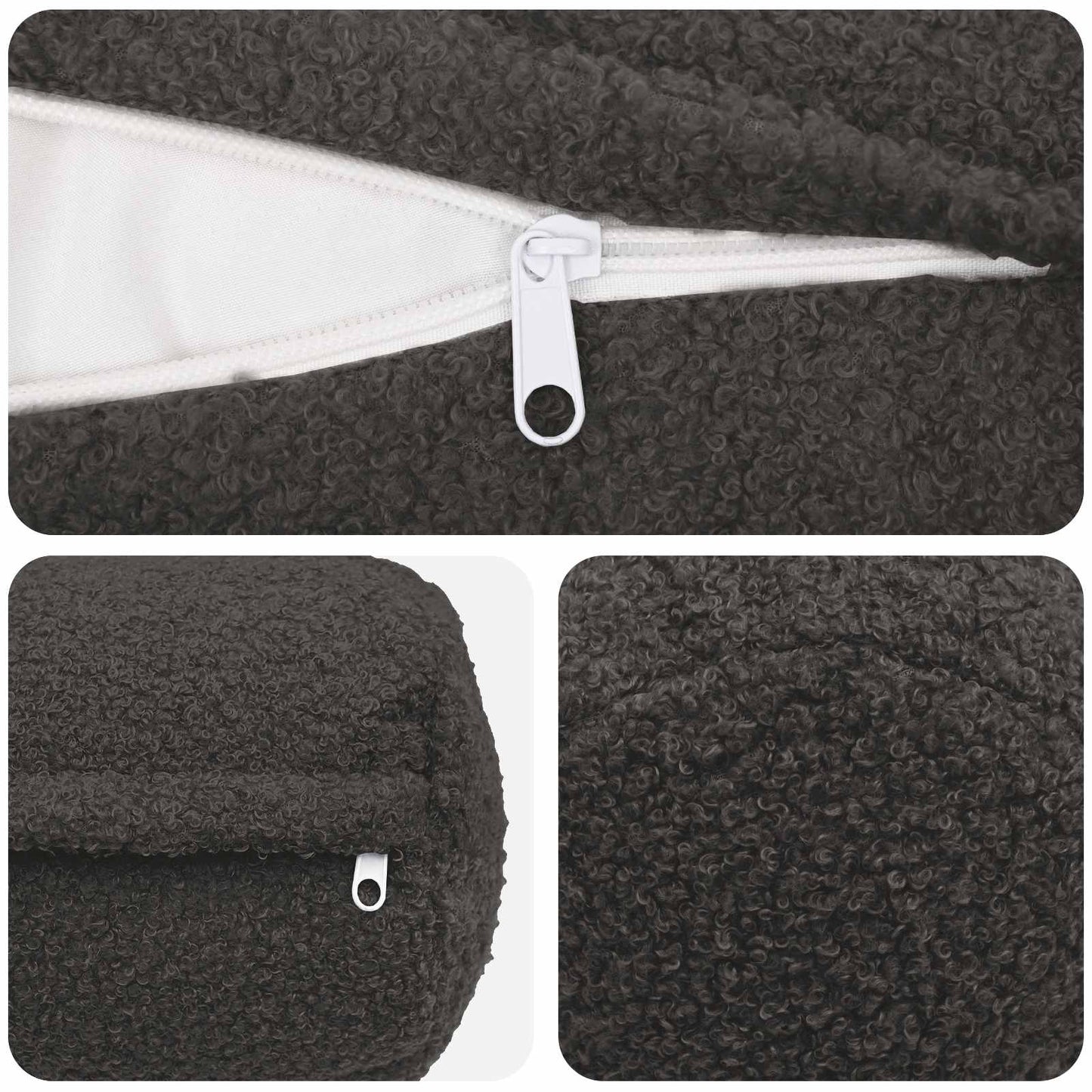 Pudebetræk 6 pcs HEERLEN Mørkegrå Ø 15 x 40 cm Bouclé
