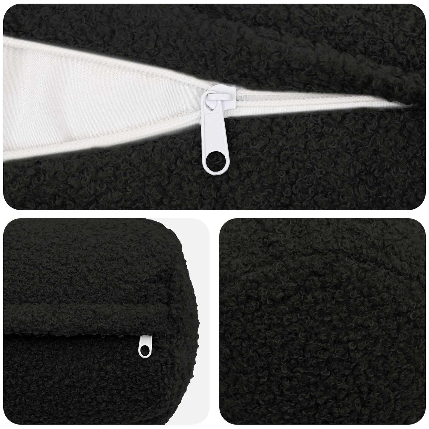 Pudebetræk 2 pcs HEERLEN Sort Ø 15 x 40 cm Bouclé
