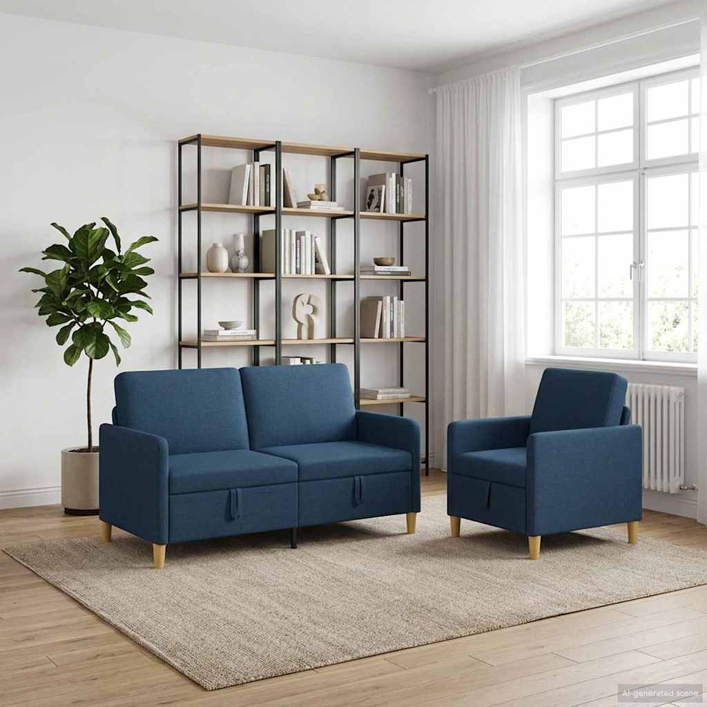Sofa sæt med opbevaring 2 stk. Blå Polyester