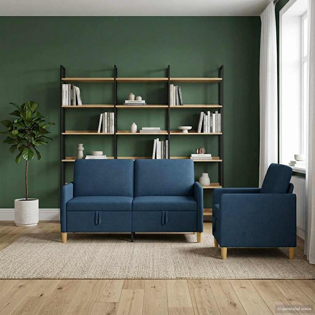 Sofa sæt med opbevaring 2 stk. Blå Polyester