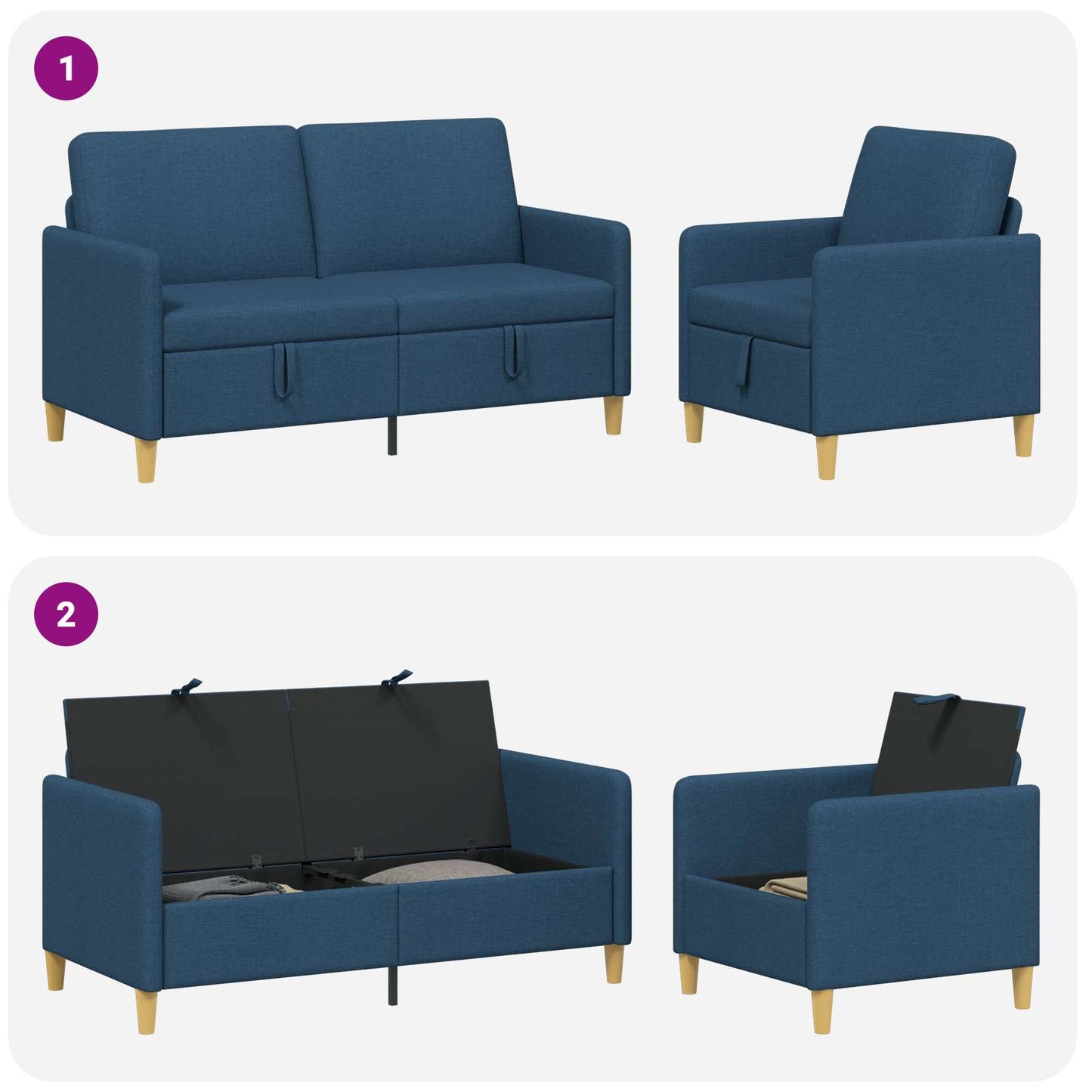 Sofa sæt med opbevaring 2 stk. Blå Polyester