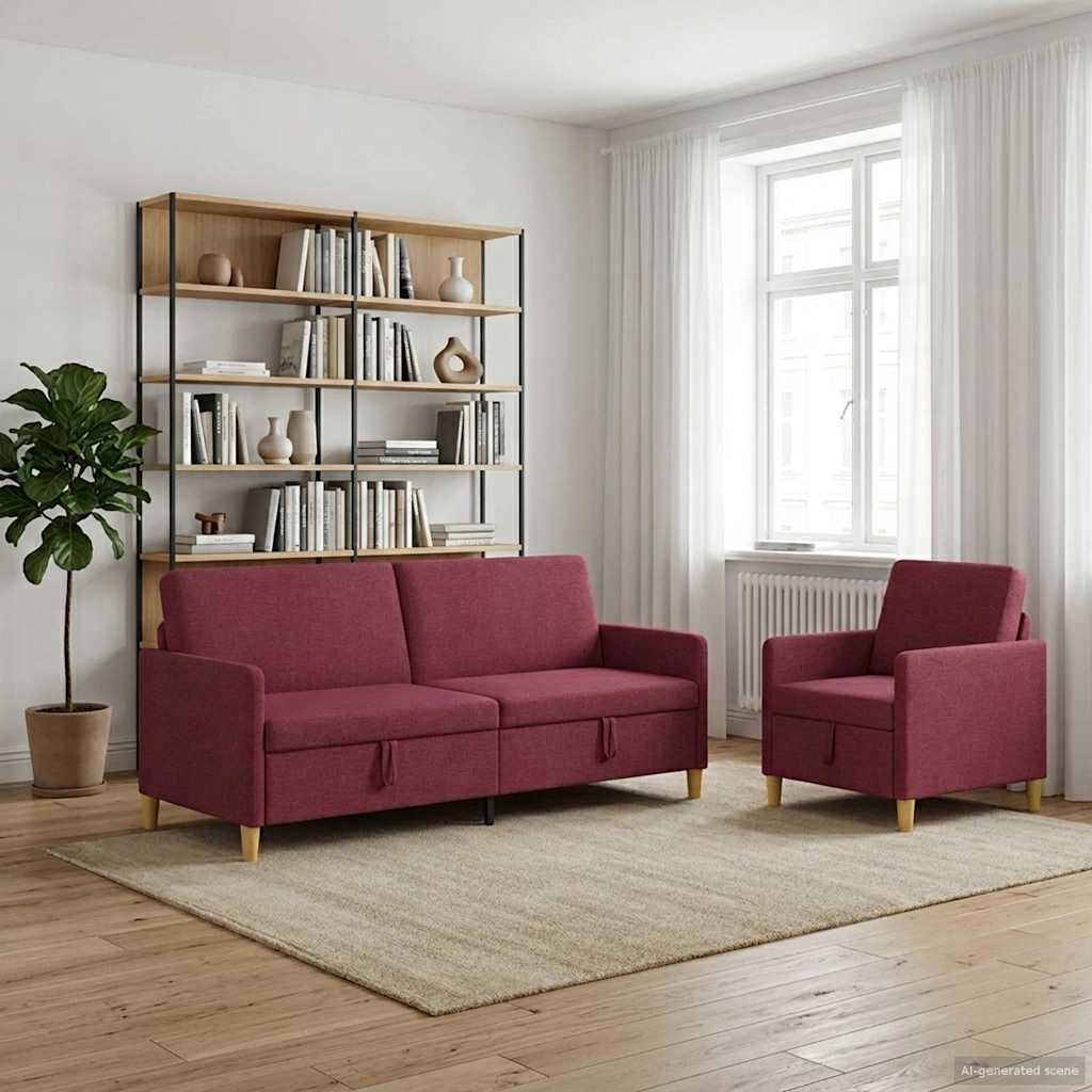 Sofa sæt med opbevaring 2 stk. Vinrød Polyester