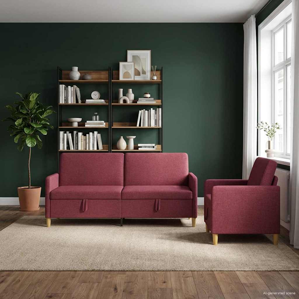 Sofa sæt med opbevaring 2 stk. Vinrød Polyester