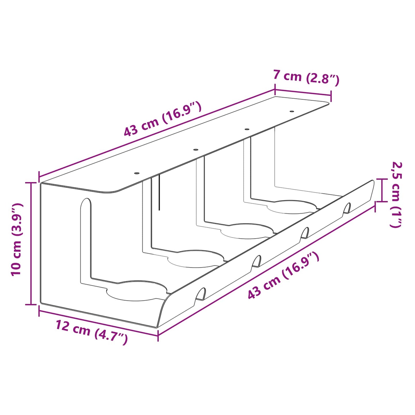 Under bordkablehåndteringstrå 2 stk. Antracit 43 x 12 x 10 cm