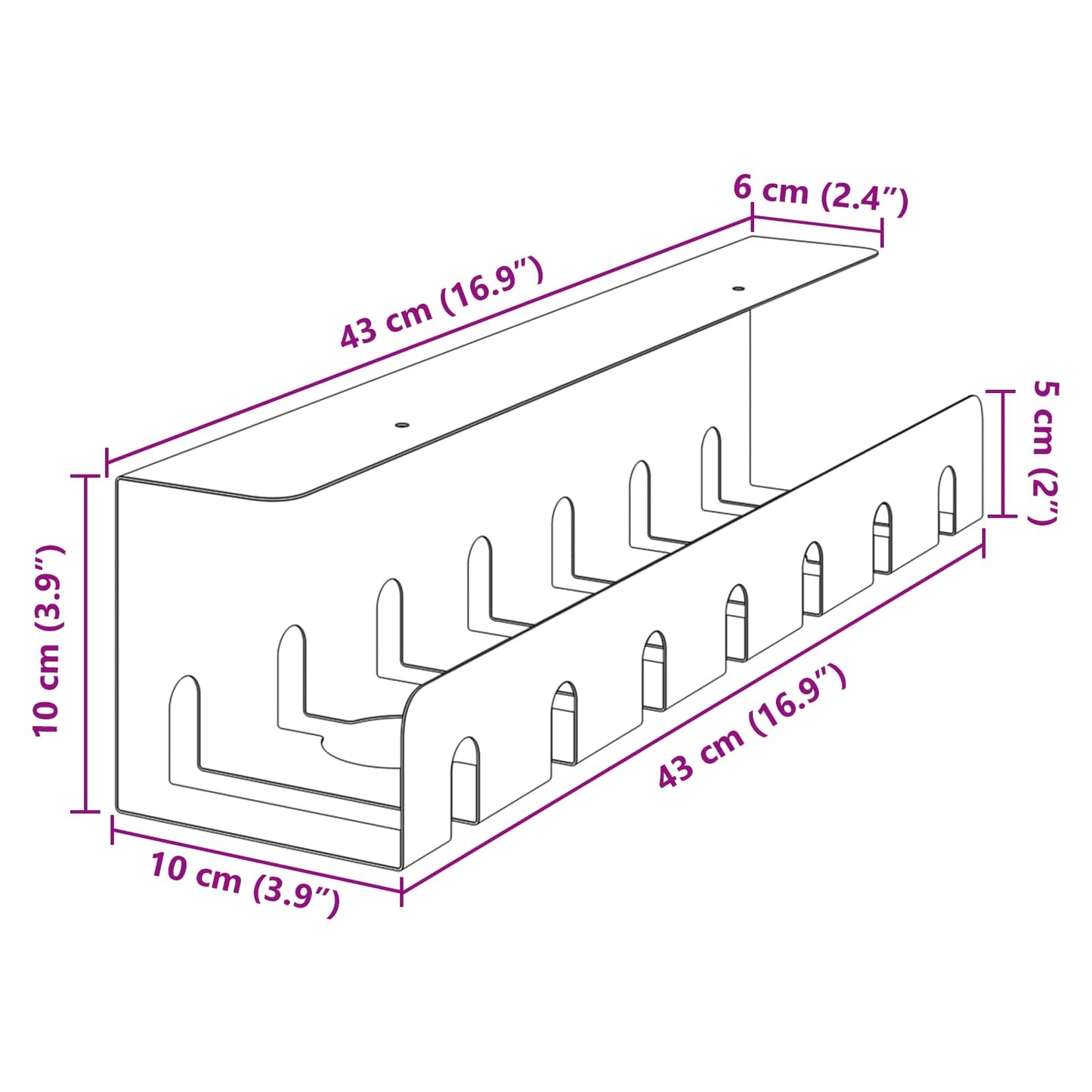 Under bordkablehåndteringstrå 2 stk. Hvid 43 x 10 x 10 cm Stål