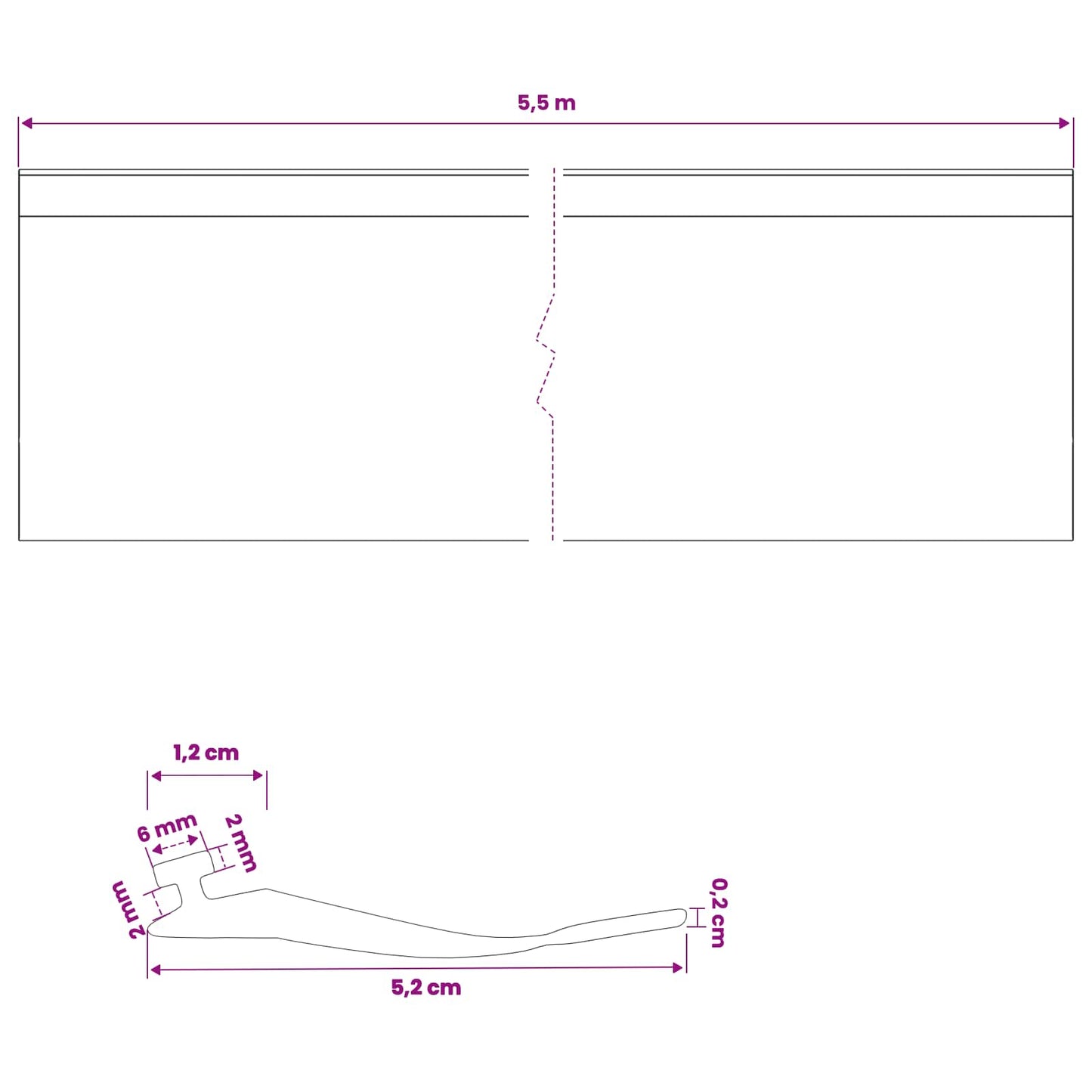 Garage Dør Tætning Sort 52 x 2 mm 5,5 m PVC