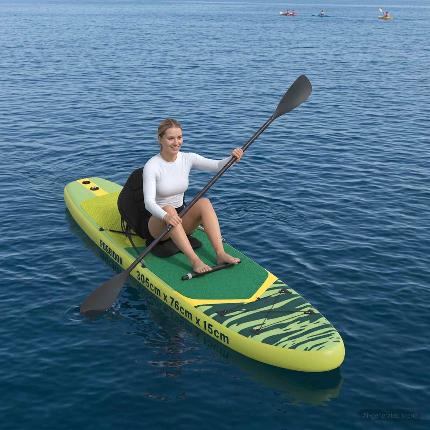 SUP board med sæde 2-i-1 POSEIDON 305 x 76 x 15 cm Grøn til