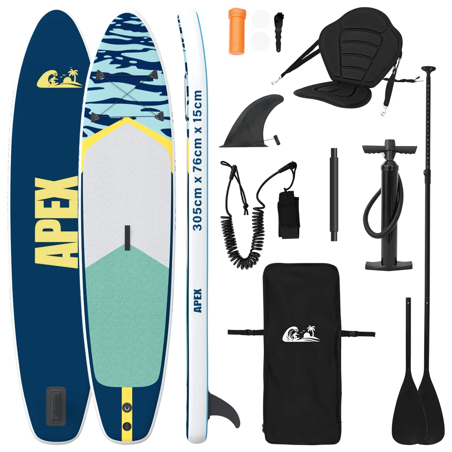SUP board med sæde 2-i-1 APEX 305 x 76 x 15 cm Blå til