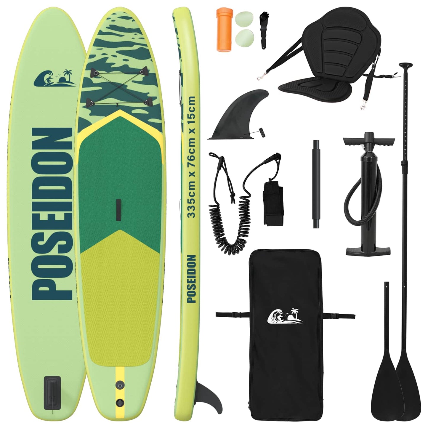 SUP board med sæde 2-i-1 POSEIDON 335 x 76 x 15 cm Grøn til