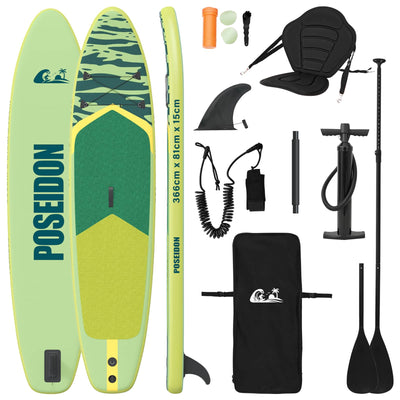 SUP board med sæde 2-i-1 POSEIDON 366 x 81 x 15 cm Grøn til