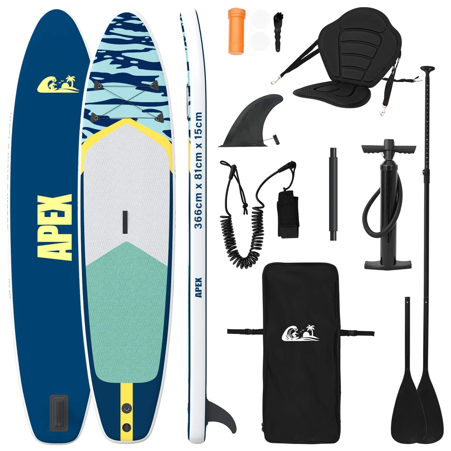 SUP board med sæde 2-i-1 APEX 366 x 81 x 15 cm Blå til