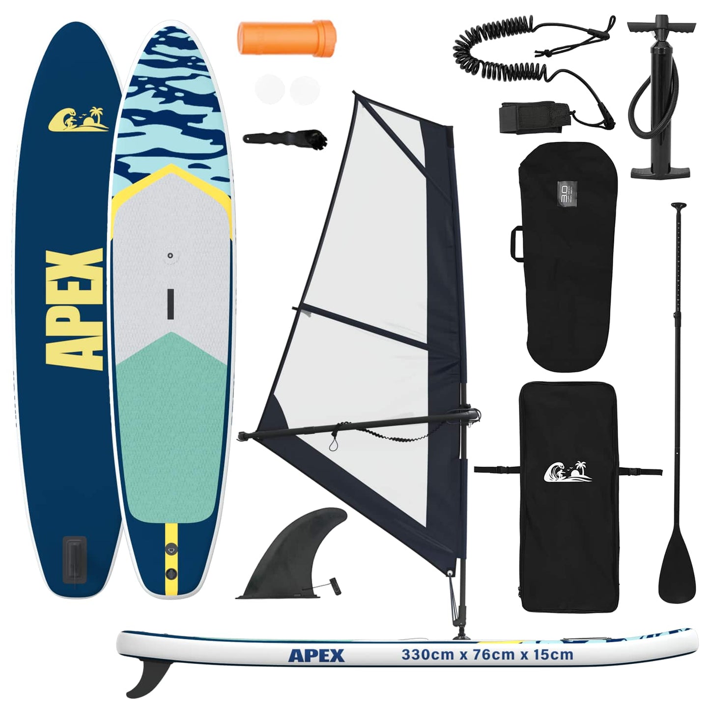 Oppusteligt SUP Board med Sejl APEX 330 x 76 x 15 cm Blå til