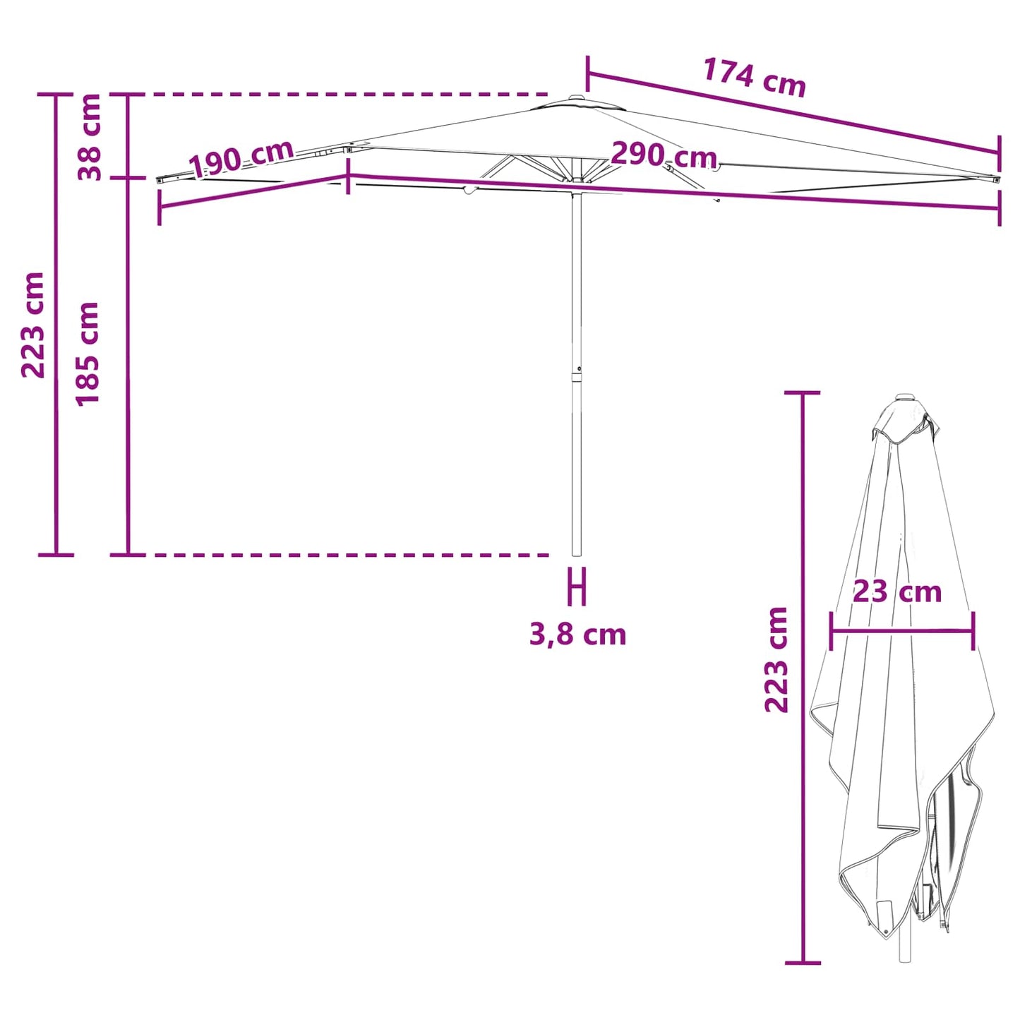 Havesol 200 x 300 cm Polyester Rektangulær Sort