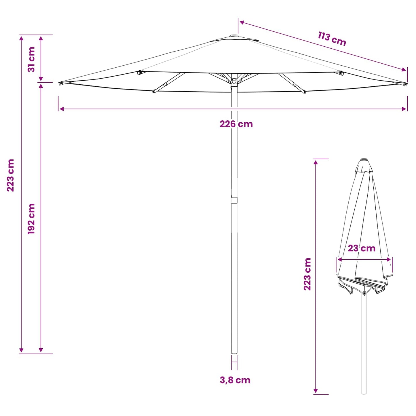 Havesol 230 x 230 cm Polyester Rektangulær Gul og Hvid