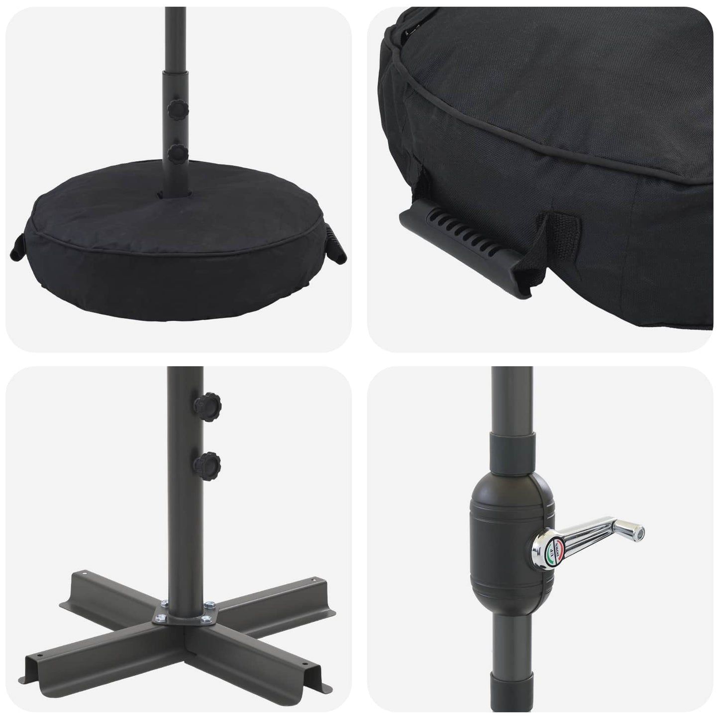 Haveparasol med LED lys og fod 230 x 230 cm Polyester Antracit