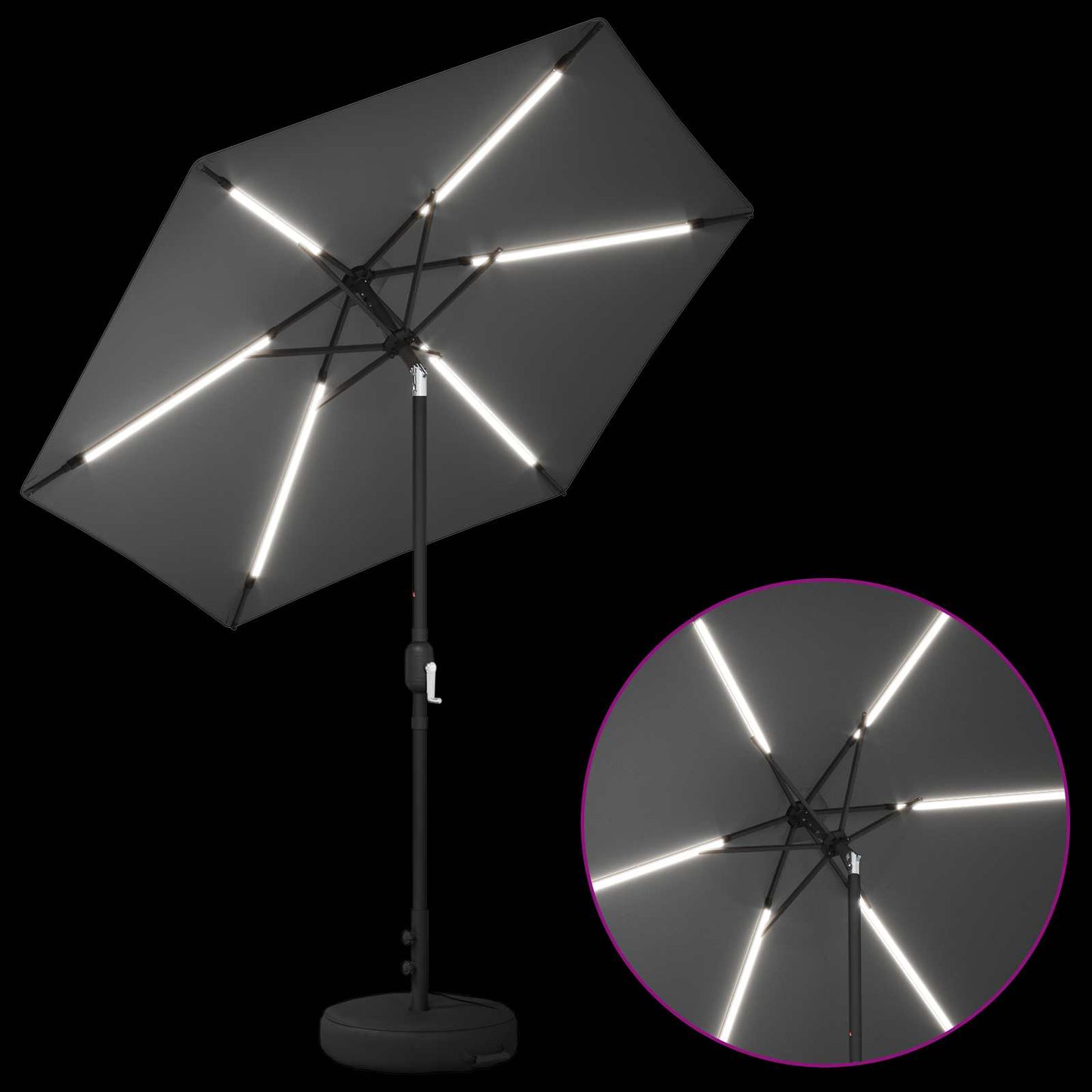 Haveparasol med LED lys og fod 230 x 230 cm Polyester Antracit