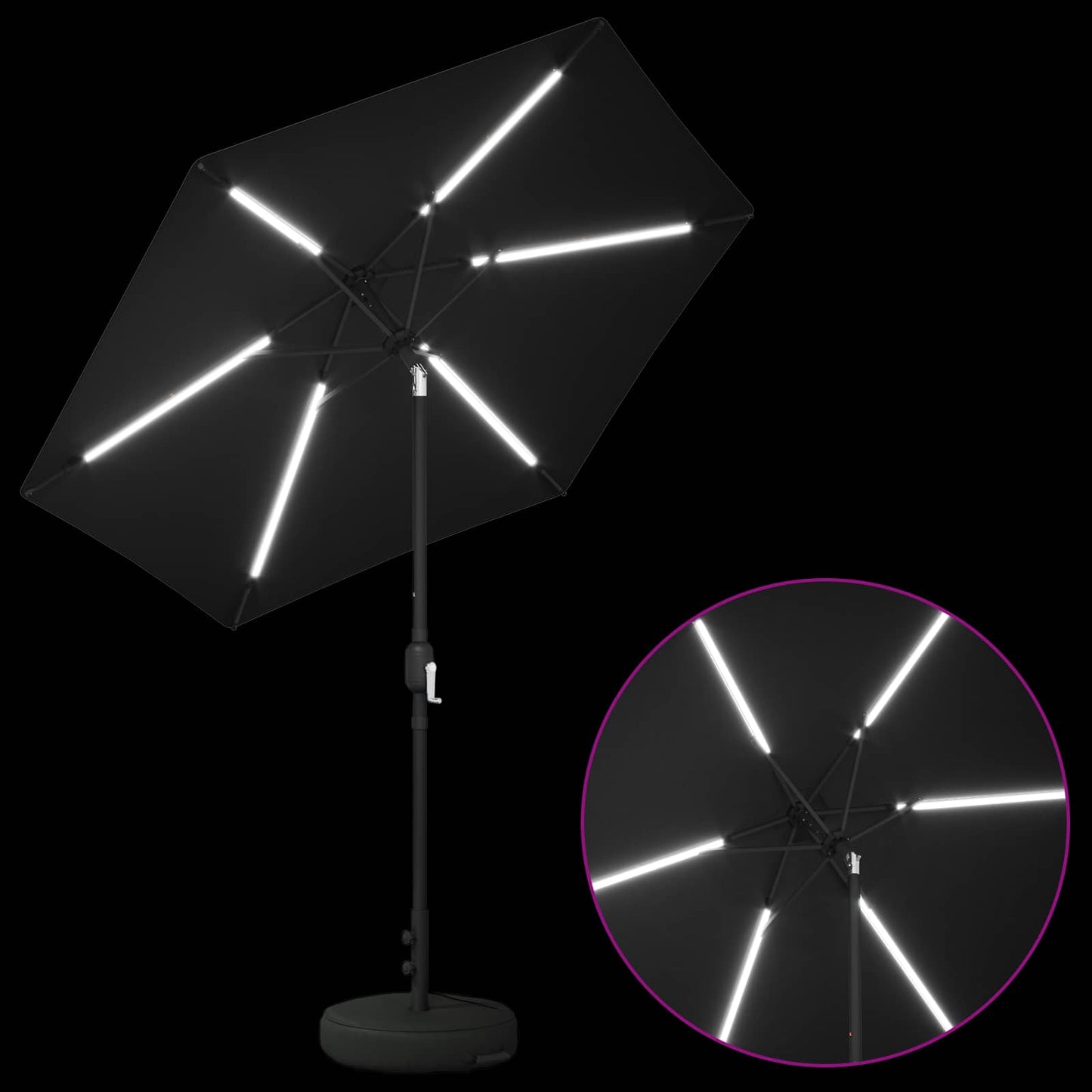 Haveparasol med LED lys og fod 230 x 230 cm Polyester Sort