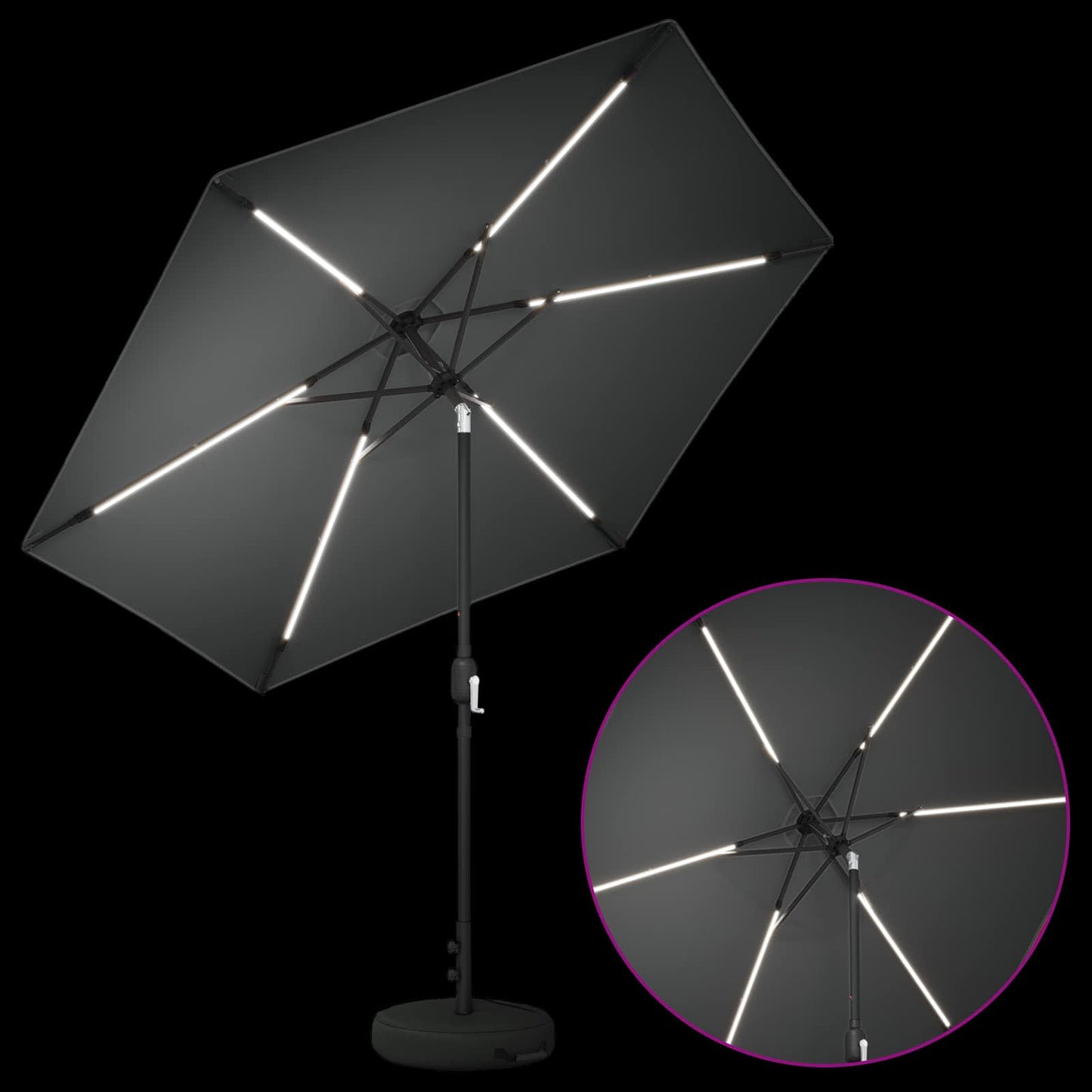Haveparasol med LED lys og fod 270 x 270 cm Polyester Antracit