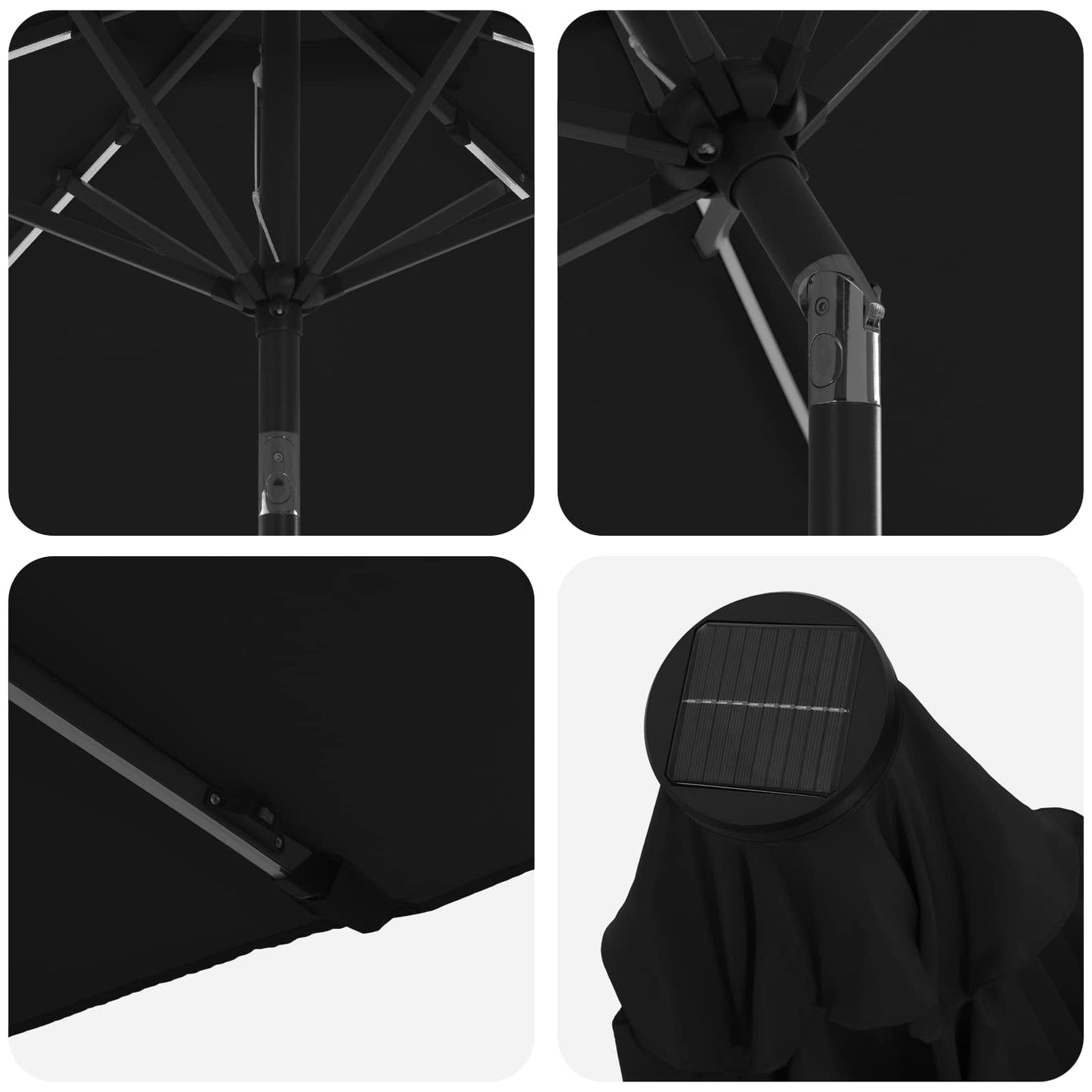 Haveparasol med LED lys og fod 270 x 270 cm Polyester Sort