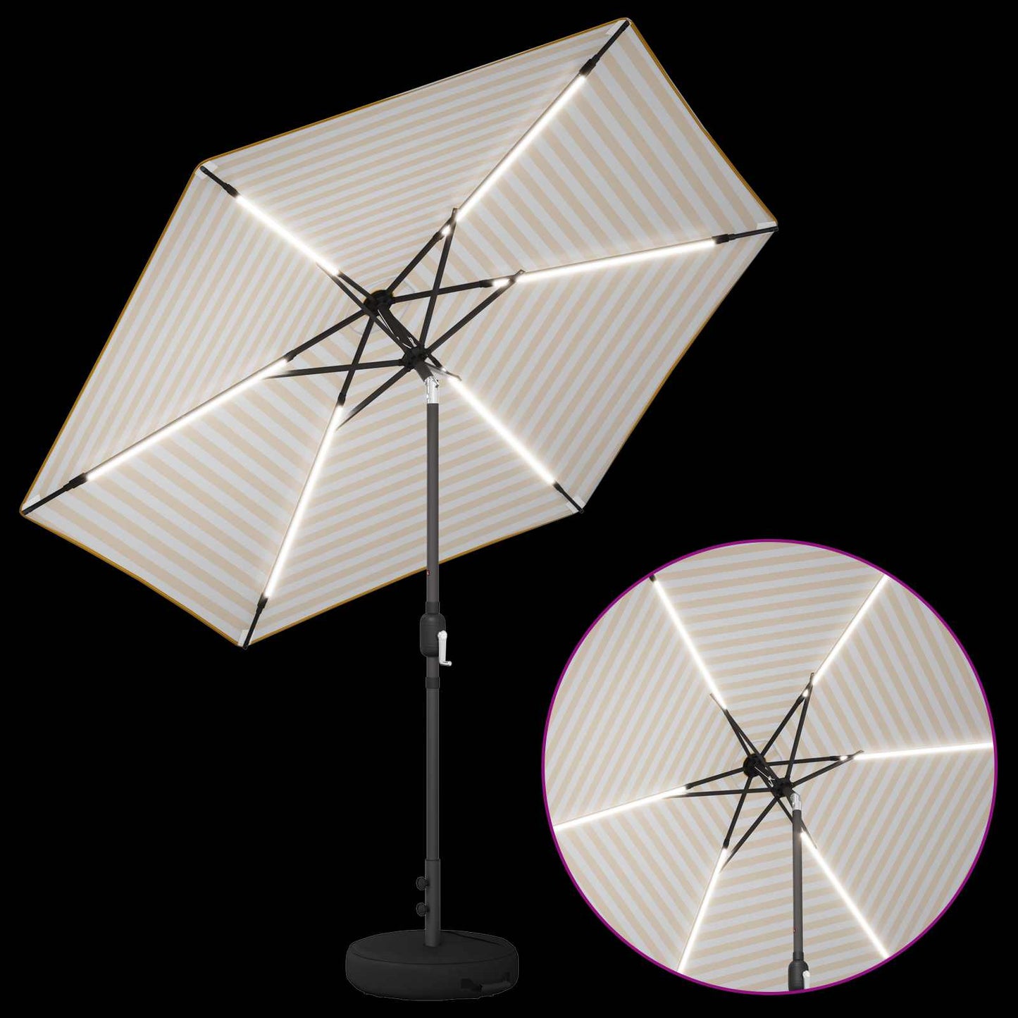 Haveparasol med LED lys og fod 270 x 270 cm Polyester