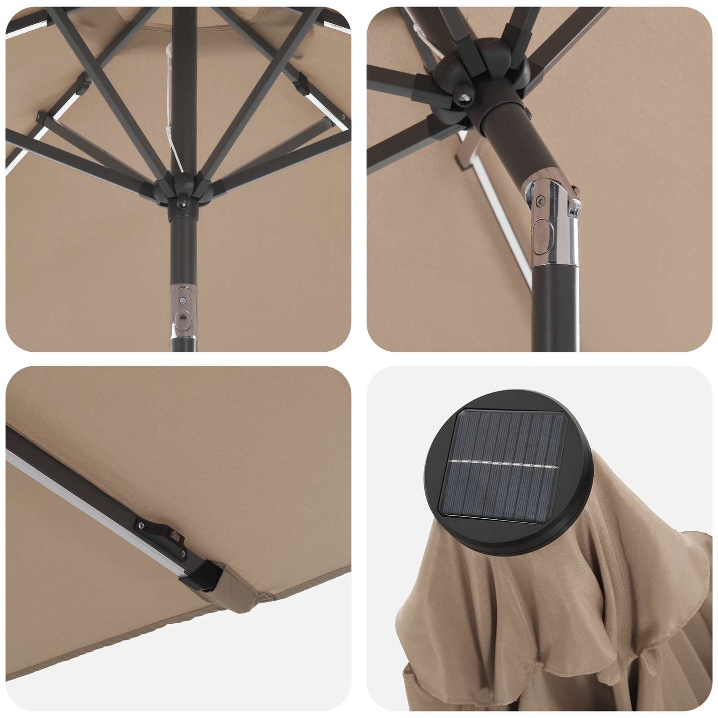 Haveparasol med LED lys og fod 300 x 300 cm Polyester Gråbrun
