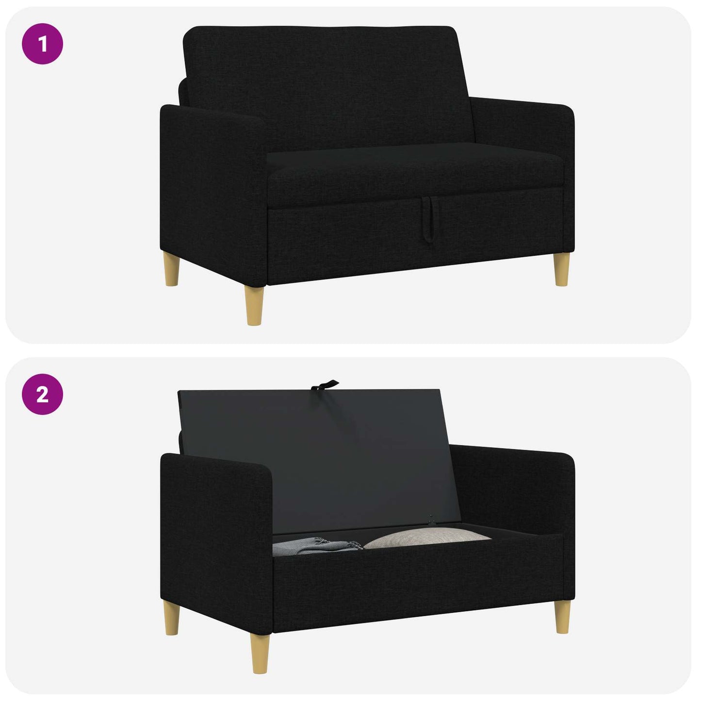 Sofa med opbevaring Sort 122 x 78 x 87 cm Polyester