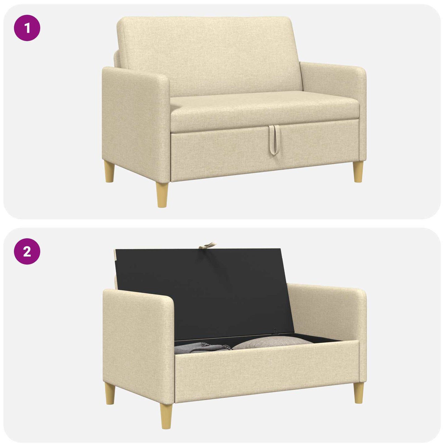 Sofa med opbevaring Cremefarvet 122 x 78 x 87 cm Polyester