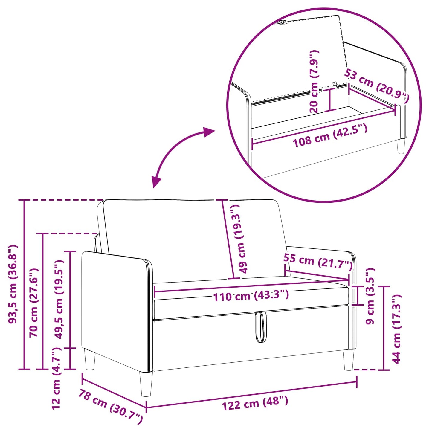 Sofa med opbevaring Cremefarvet 122 x 78 x 87 cm Polyester