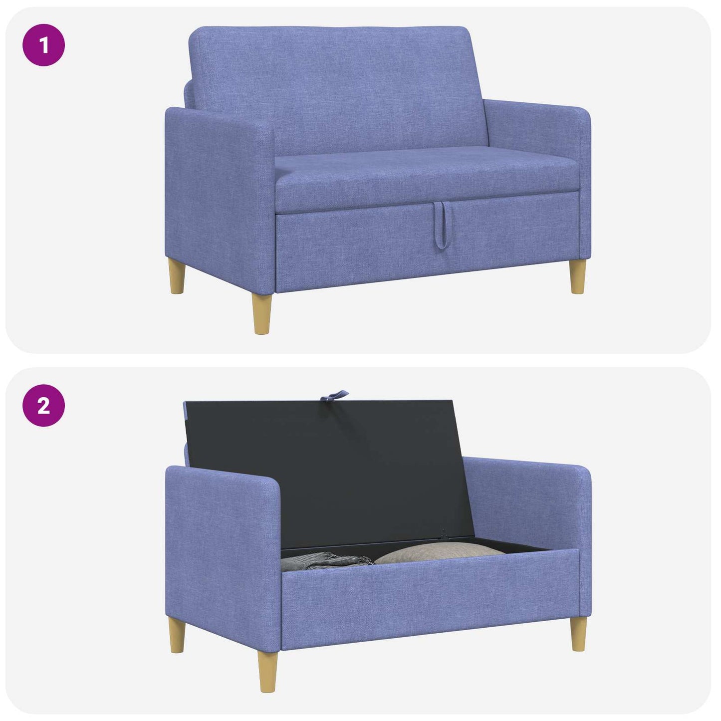 Sofa med opbevaring Jeans blå 122 x 78 x 87 cm Polyester