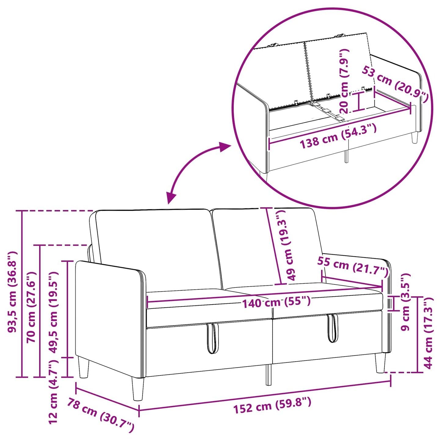 Sofa med opbevaring Mørkegrøn 152 x 78 x 87 cm Polyester