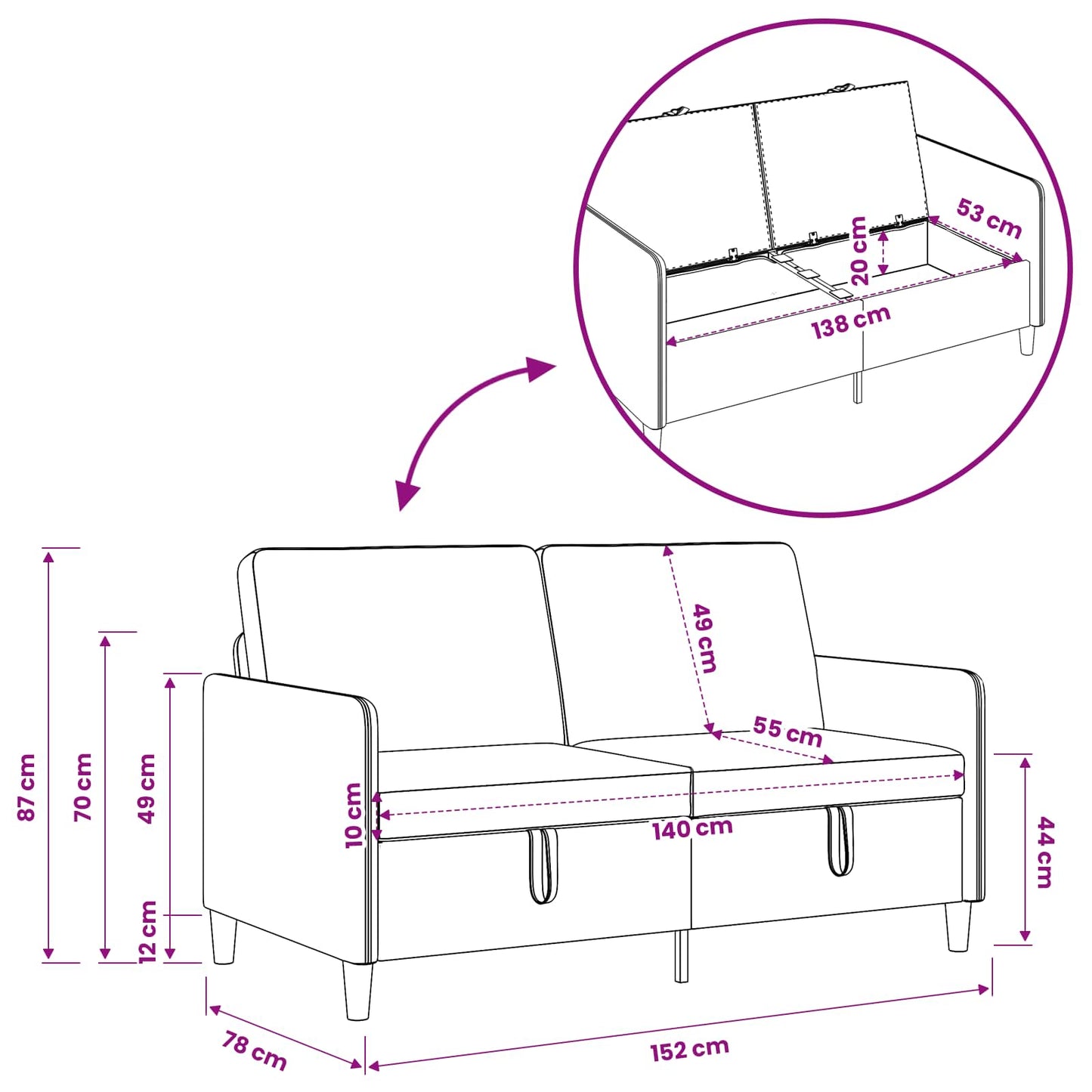Sofa med opbevaring Blå 152 x 78 x 87 cm Polyester