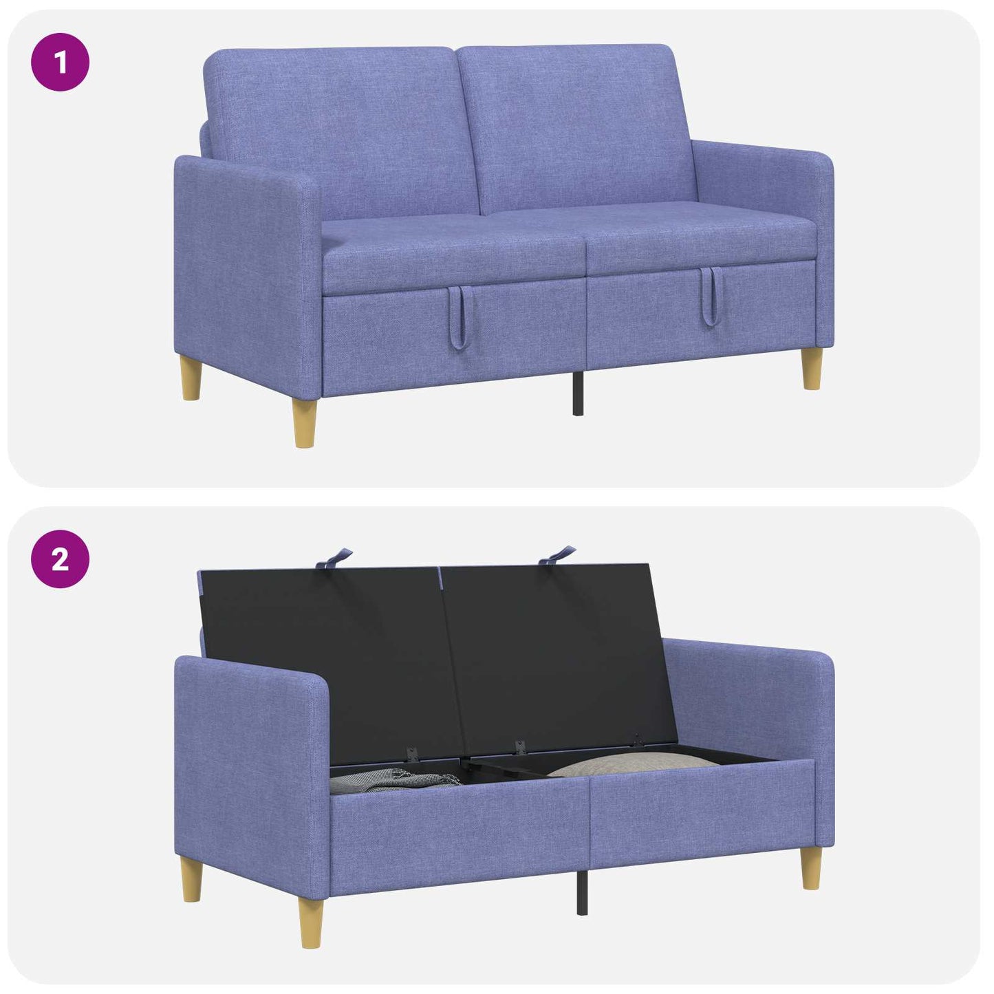 Sofa med opbevaring Jeans blå 152 x 78 x 87 cm Polyester