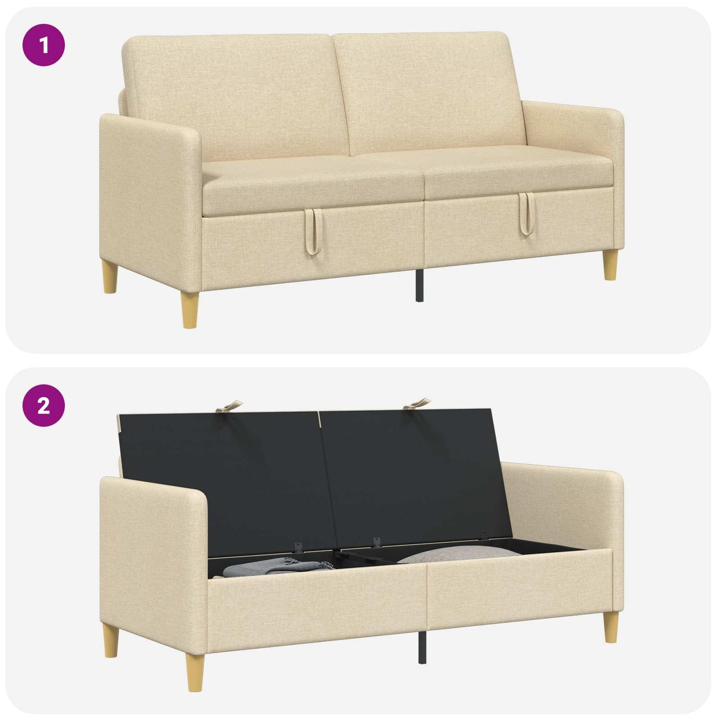 Sofa med opbevaring Cremefarvet 172 x 78 x 87 cm Polyester