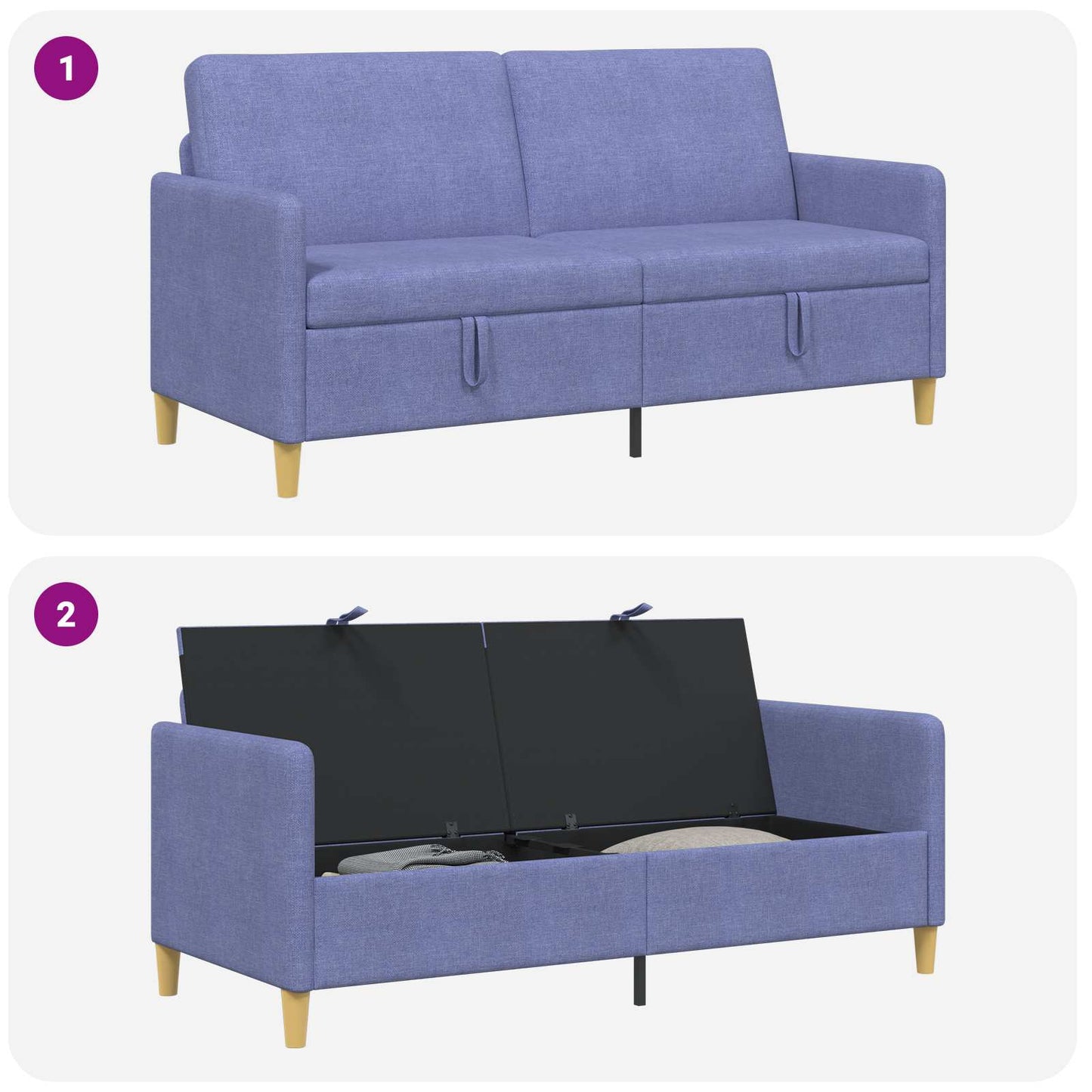 Sofa med opbevaring Jeans blå 172 x 78 x 87 cm Polyester
