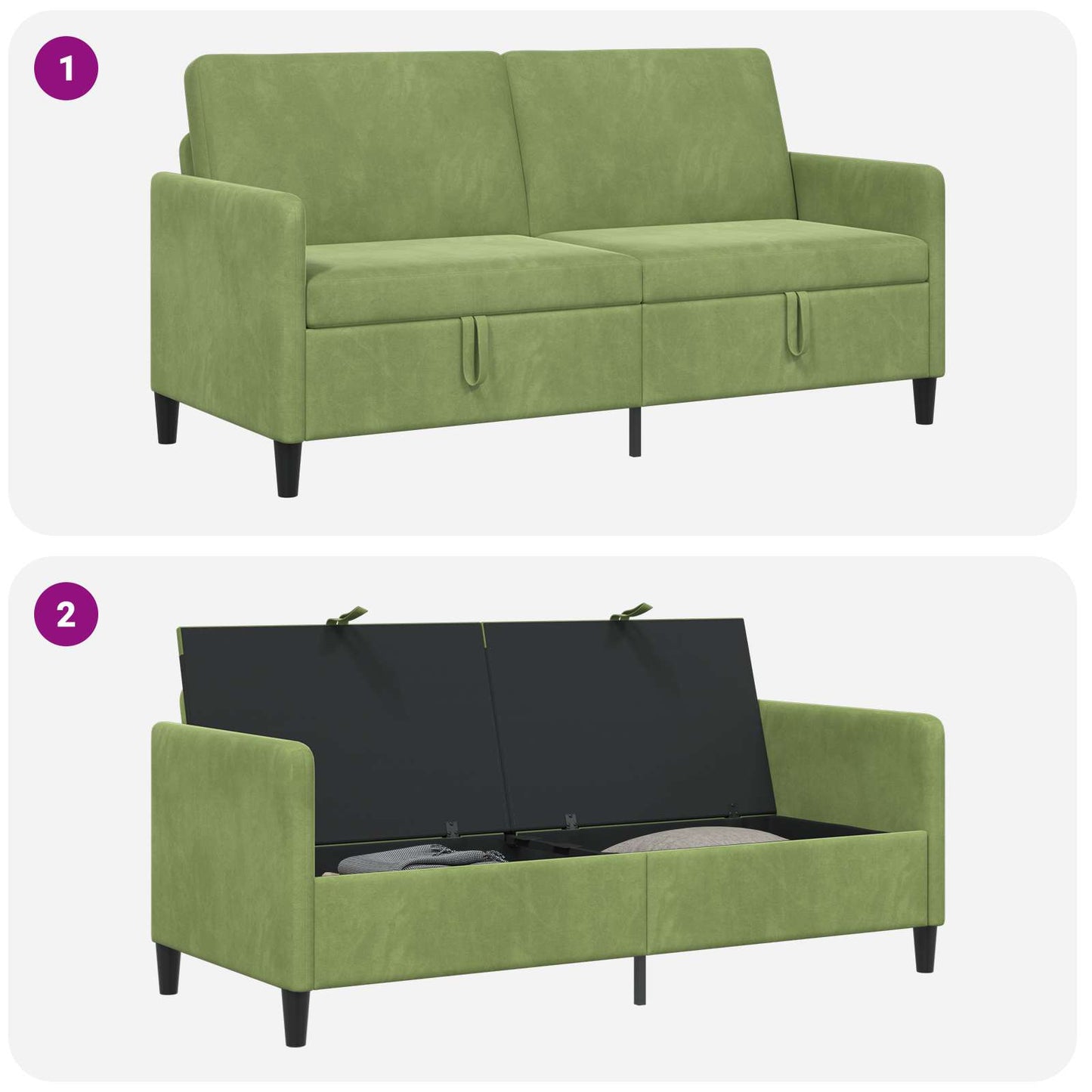 Sofa med opbevaring Lys grøn 172 x 78 x 87 cm Polyester