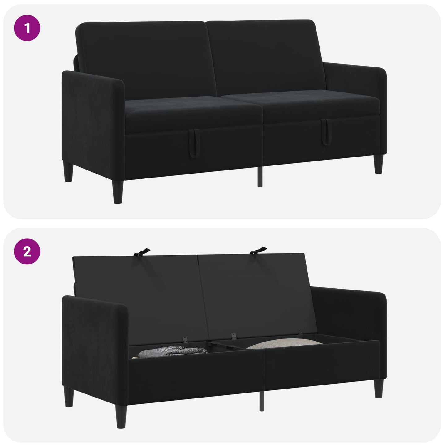 Sofa med opbevaring Sort 172 x 78 x 87 cm Polyester